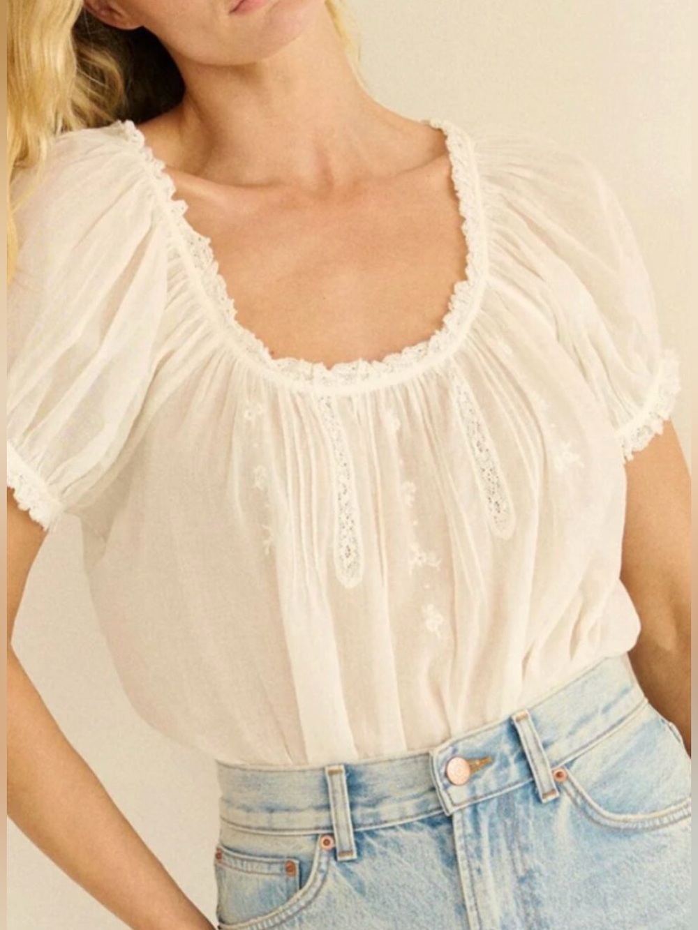 NWOT Doen Frederica Embroidered Top in Salt - Picture 2 of 2